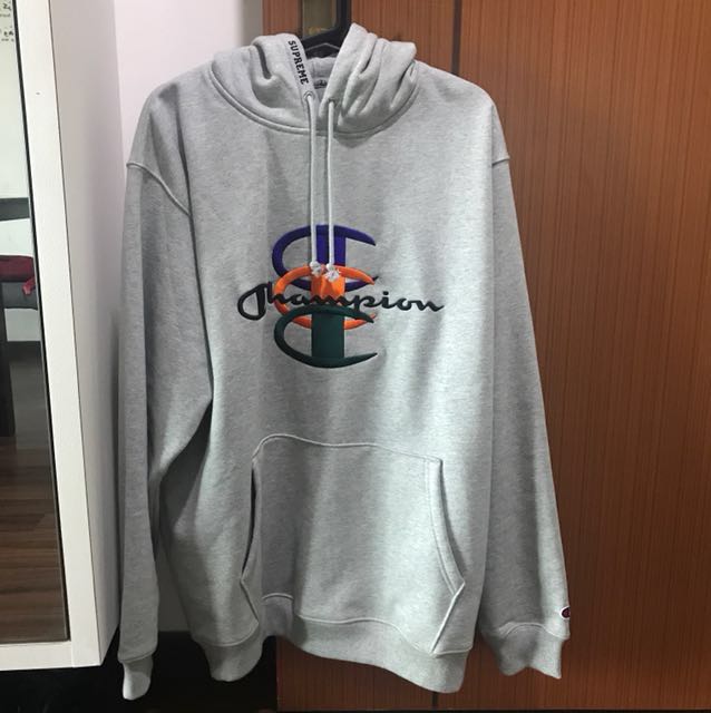 supreme x champion hoodie grey