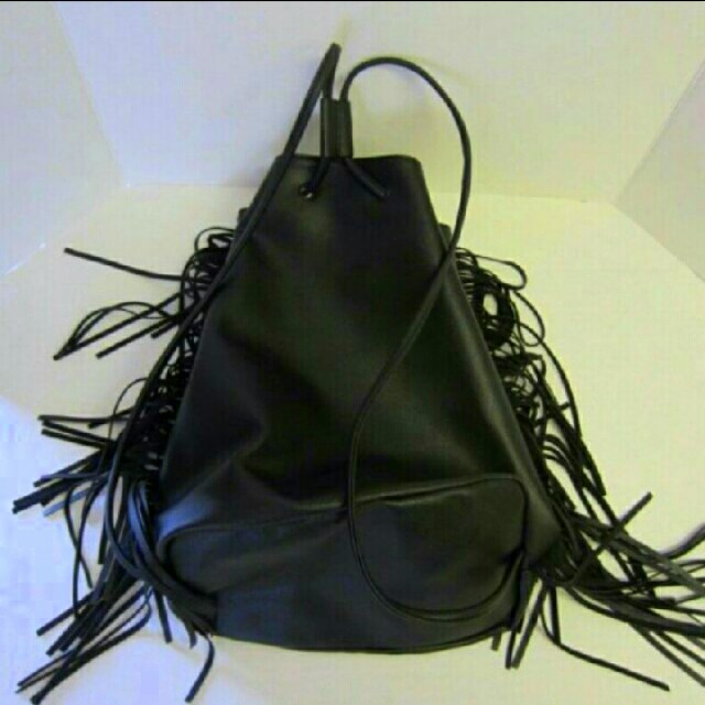 Victoria's Secret ST 11067913 Black Fringe Tassel Backpack Drawstring Purse  New
