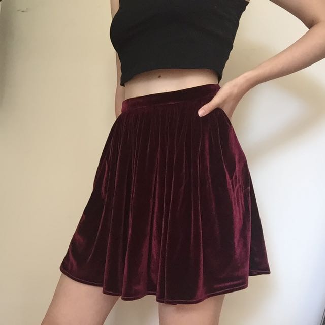 maroon velvet skirt