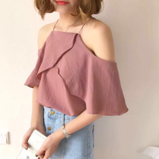 chiffon cold shoulder top