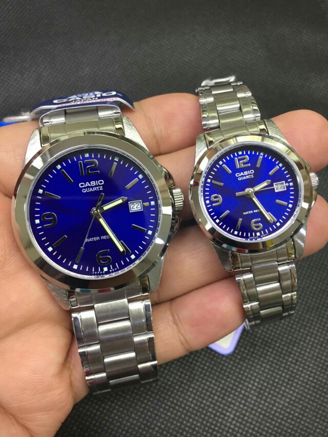 casio couple watch silver