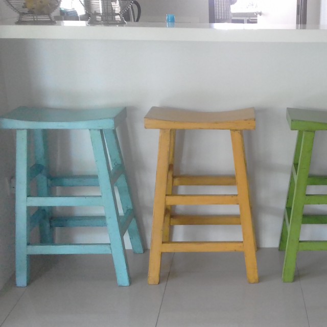 Solid Wood Chinese Bar Stools Red And Light Blue Furniture Photo