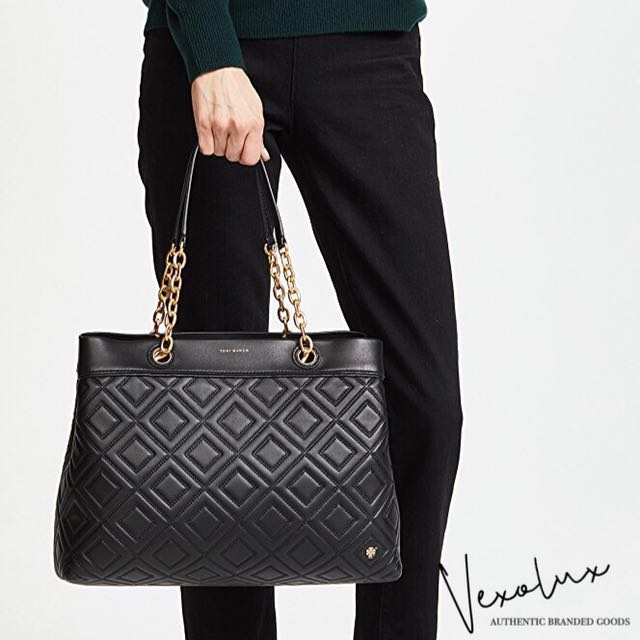 Tory burch fleming store triple compartment leather tote