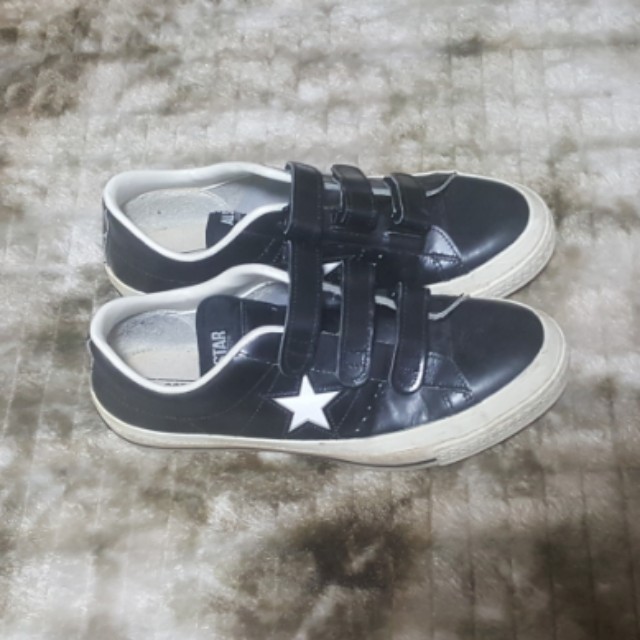 Black leather velcro top converse