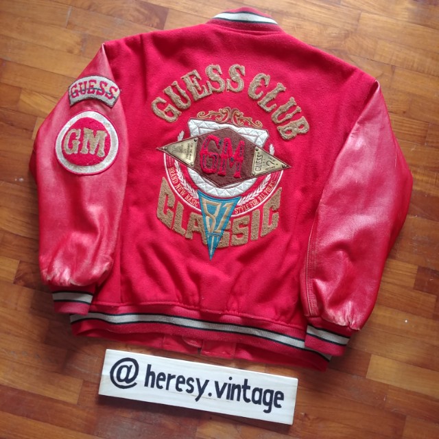 80s Vintage Guess Club Letterman Jacket, Men's Fashion, Tops & Sets,  Tshirts & Polo Shirts on Carousell
