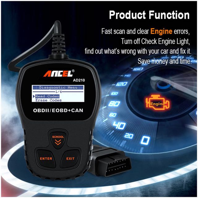 Black ANCEL AD210 OBD II Car Code Reader Automotive Vehicle OBD2 Scanner Diagnostic Scan Tool