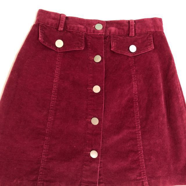 maroon button down skirt