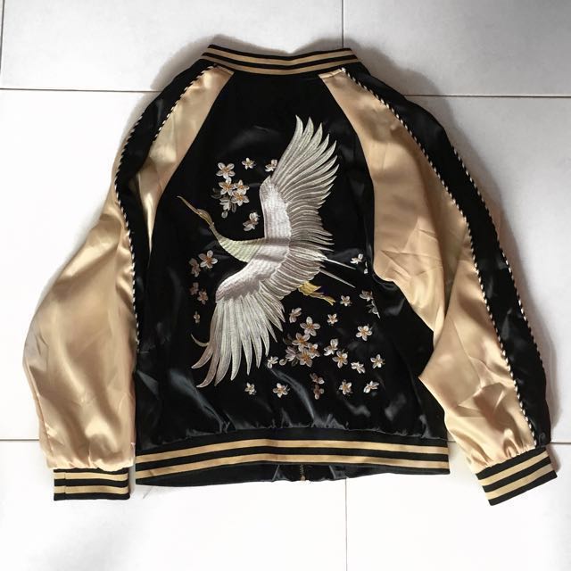 Crane Embroidery Bomber Jacket, Women's Fashion, Coats, Jackets and ...
