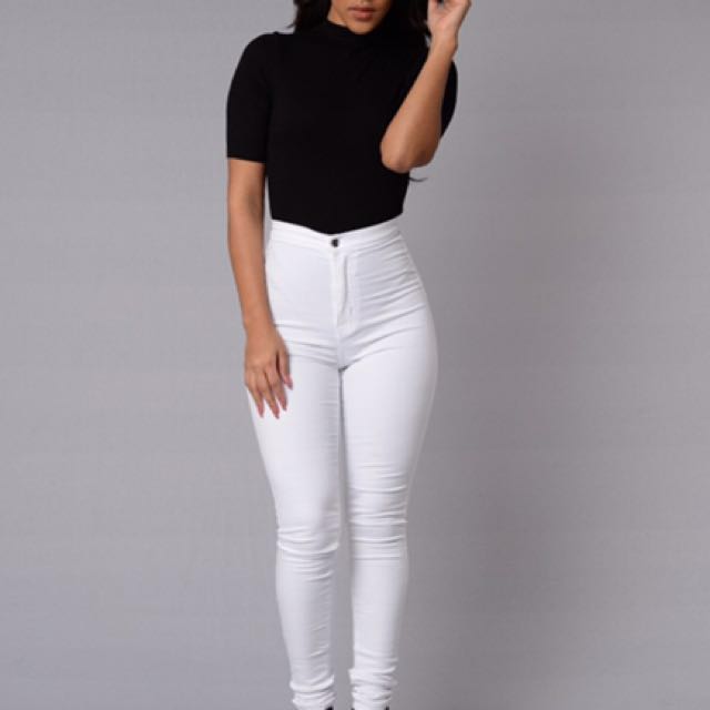 fashion nova white high waisted jeans