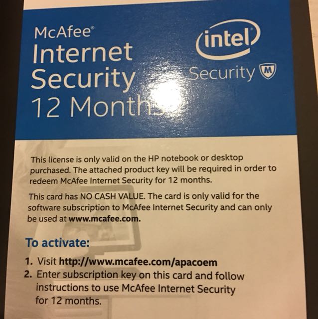 McAfee 12 months internet security for hp laptops, Computers ...