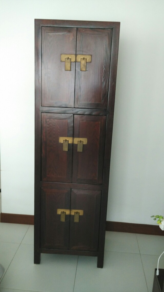 Vintage Solid Teak Rosewood Wood Tall Cabinet Wooden Furniture Shelves Drawers On Carousell