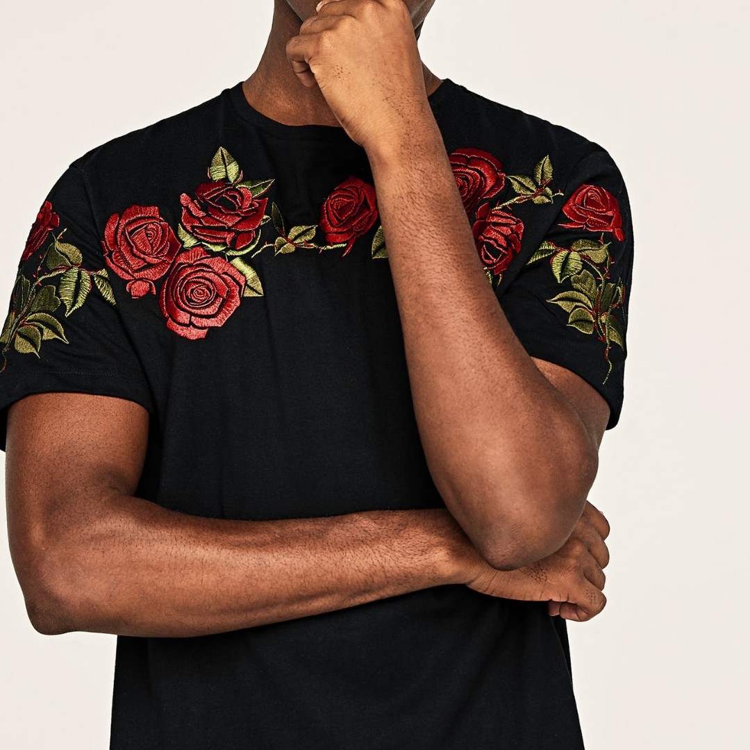 ZARA Floral Red Rose Roses Embroidered 