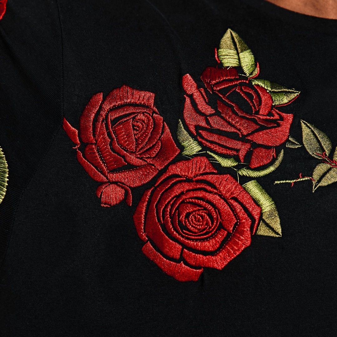 ZARA Floral Red Rose Roses Embroidered TSHIRT Black From EU, Men's ...