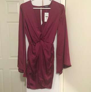 Fashion nova wine silk dress XS