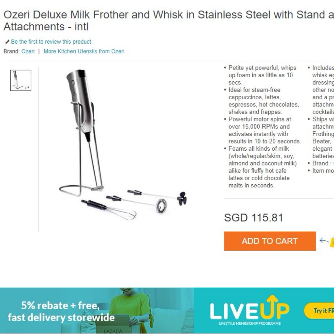 Ozeri Deluxe Milk Frother in Stainless Steel with Stand and 4 Frothing Attachments