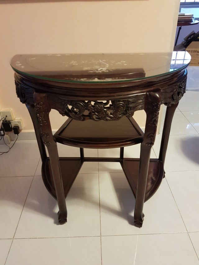Antique Rosewood HalfMoon Table with motherofpearl inlay, Furniture