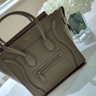 Celine Micro Luggage In Camel with Pink Trim