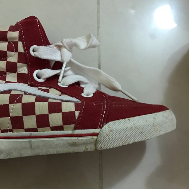Red high shop top checkered vans