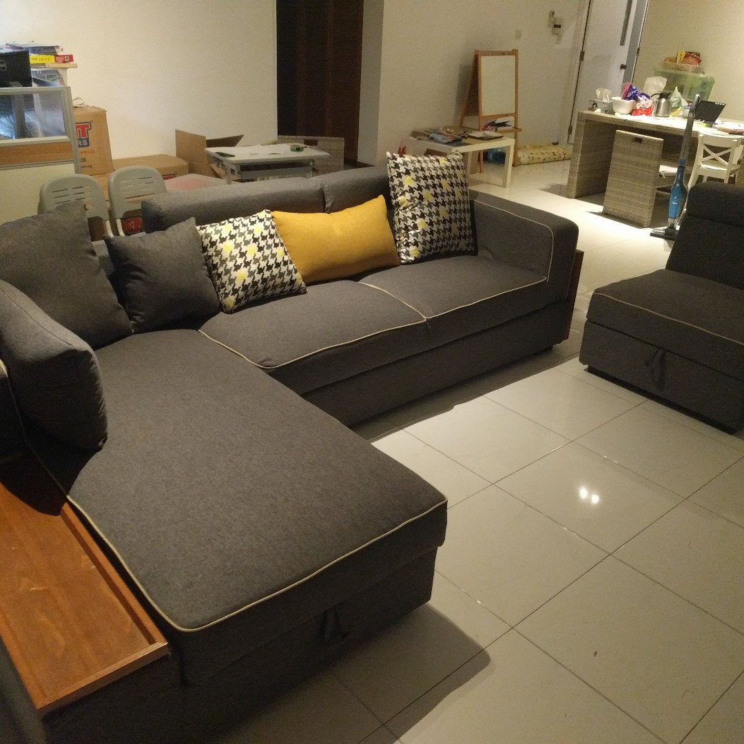 Grand IKEA style threeseater L shaped sofa set with storage, Furniture