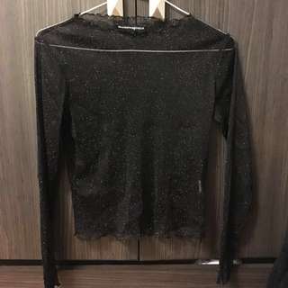 Black See-Through Long-Sleeve Shirt (sparkles)