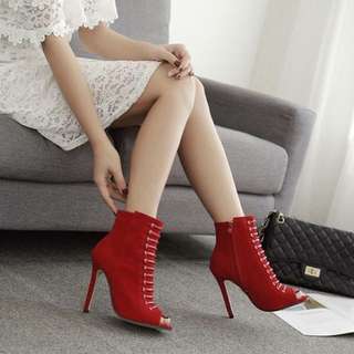 Red peep toe boots heels shoes PRE ORDER