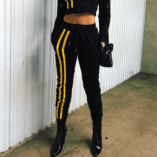 black joggers yellow stripe