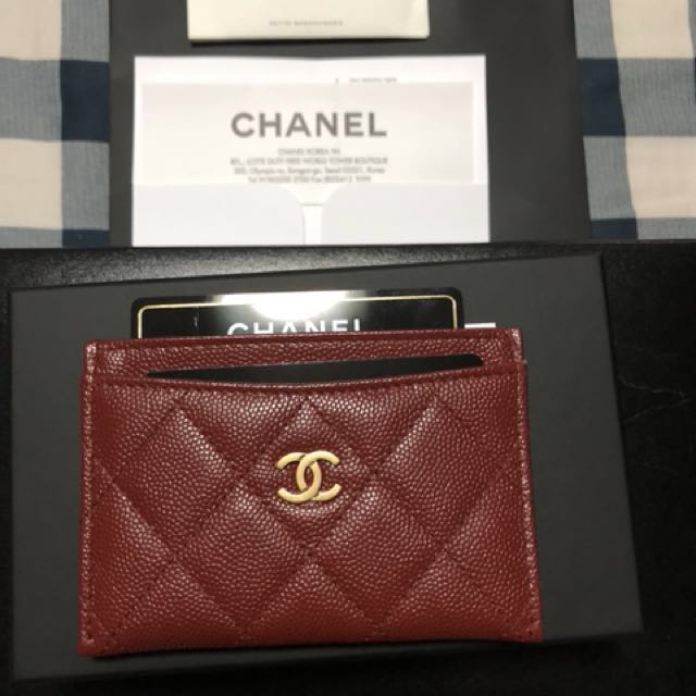 Chanel card holder in iridescent burgundy. BNIB., Women's Fashion, Bags