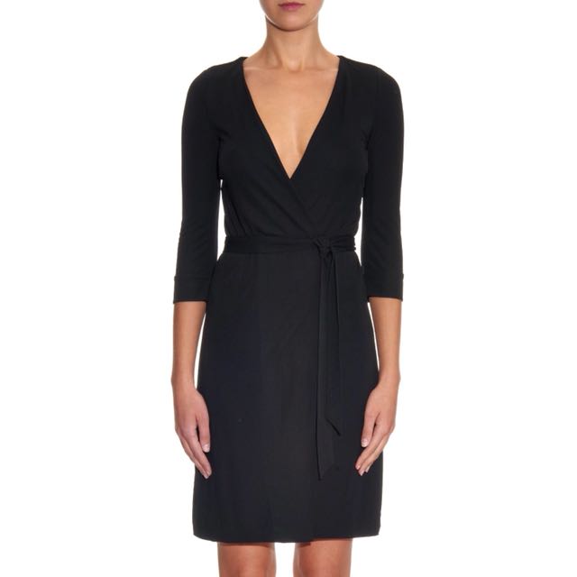 Dvf black wrap dress clearance