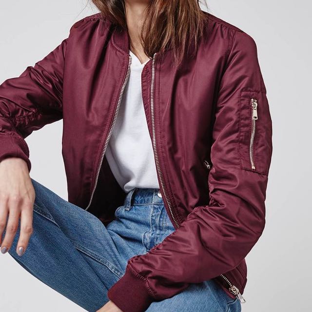 maroon bomber jacket Women s Fashion Coats Jackets and