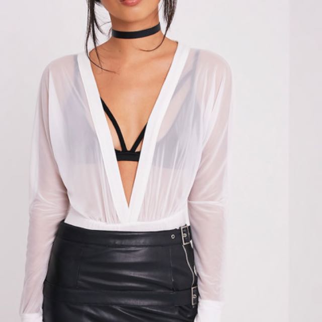 mesh plunge bodysuit