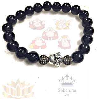 Black Buddha head Buddha beads bracelet w pouch