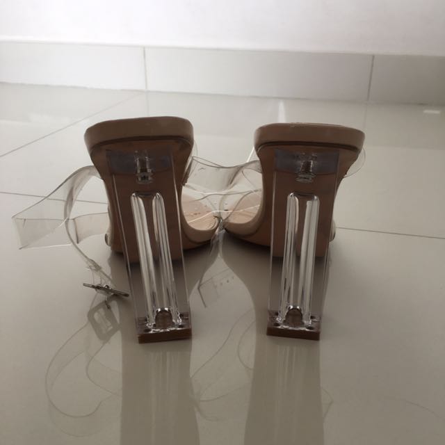 Alia strappy perspex high heels in clear nude discount