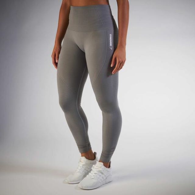 Gymshark High Waisted Seamless Leggings Activewear Ribbed Slate Grey Marl  Medium