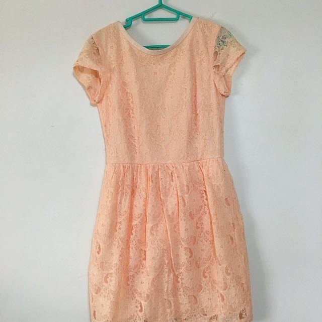 Peach Orange Color Lace Dress With Lining Women S Fashion Clothes Peach Orange Color Lace Dress With Lining Women S Fashion Clothes Dresses Skirts On Carou