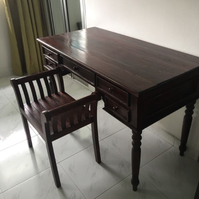 Solid wood study table & chair, Furniture & Home Living, Furniture, Tables & Sets on Carousell