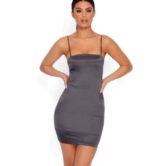 Oh polly grey shop satin dress