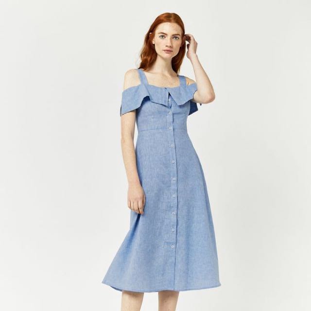 Warehouse button hot sale through dress
