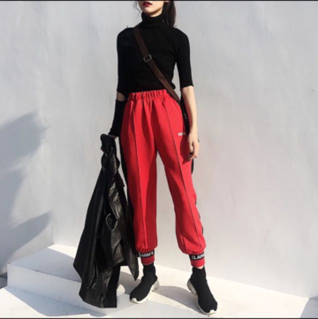 red track pants womens