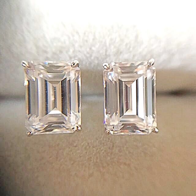 Carat London Emerald Cut Man Made Diamond Studs Luxury