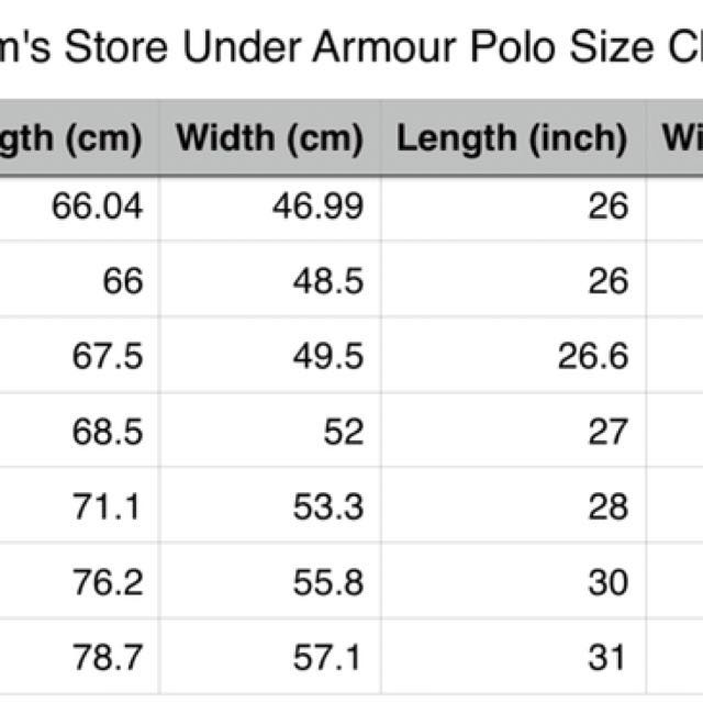 Under armour golf shirt size chart discount