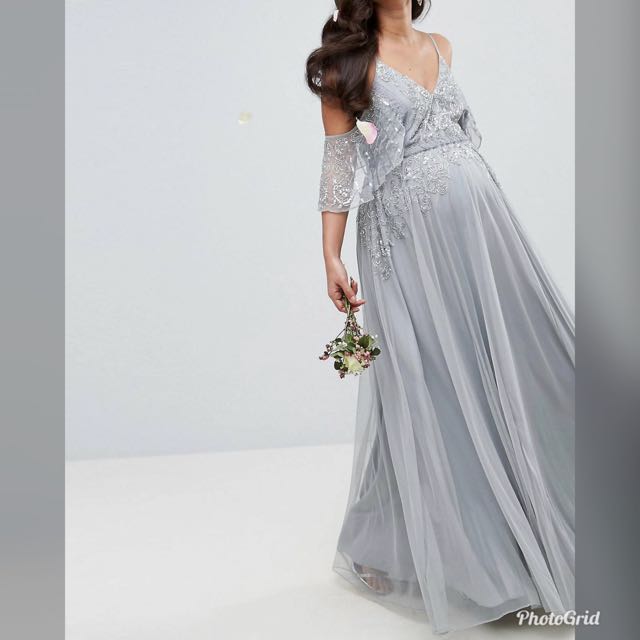 embellished maternity maxi dress