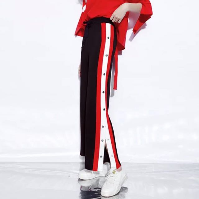 INSTOCKS black white red ulzzang snap button down pants