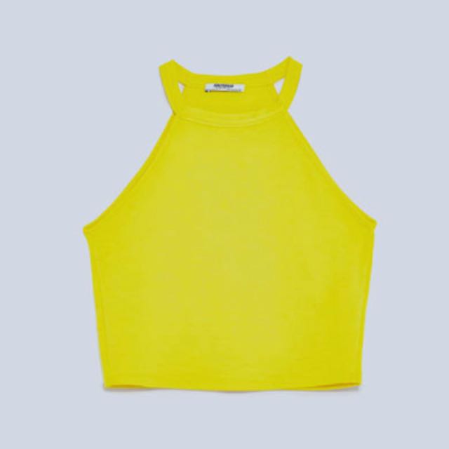 Zara TRF Halter Neck Crop Top In Yellow 