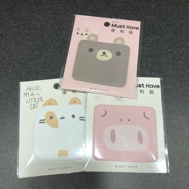 Assorted Post Its (Category: Stationery & School Supplies) located in Singapore. Submitted by w.enz (Listing ID 143065949, Image 2). Description: Post Its with assorted designs, swipe to see 1 for $2 Any 3 for $5 #post #it #notepad #animals #cats #pig #bear .