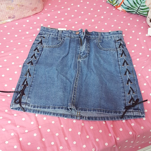 criss cross denim skirt