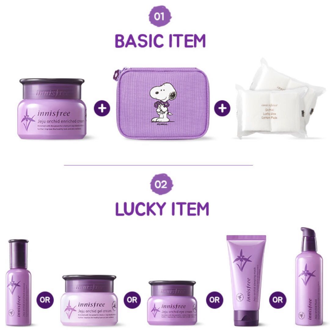 NEW 💜 Korea Innisfree x Snoopy Lucky Box Jeju Orchid Light Purple