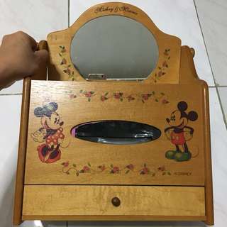 日本 迪士尼 米奇老鼠 mickey Minnie 木製 化妝箱 鏡架 紙巾盒