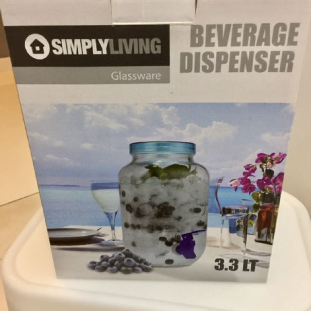 Green Glass Beverage Dispenser 3.3L, TV & Home Appliances, Kitchen