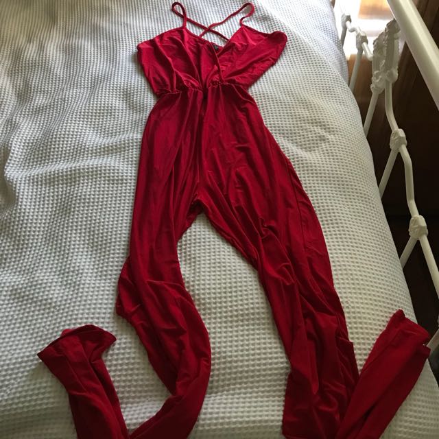 red slinky jumpsuit