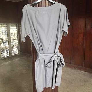 Custom-made Gray Casual Dress or Long Top with Bow Detail
